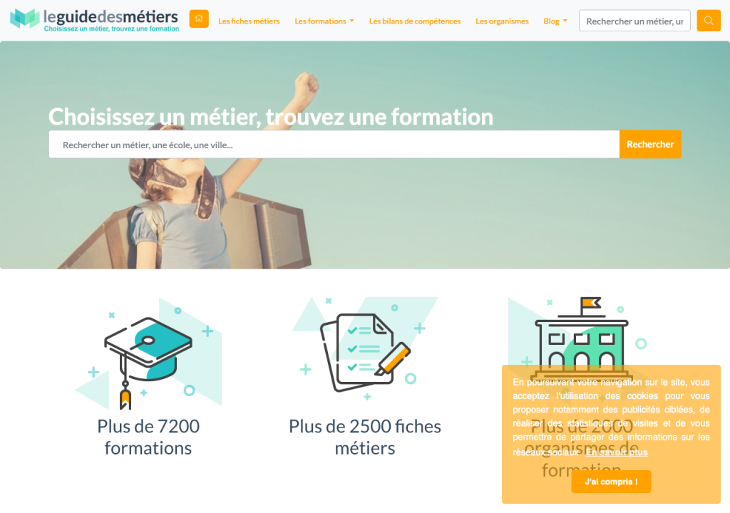Capture d'écran du site leguidedesmetiers.fr